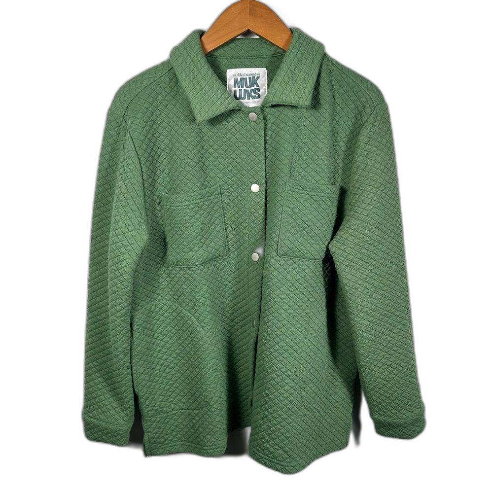 Muk Luks Women's Green Quilted Shacket Size Petite Medium Loungewear Casual Cozy